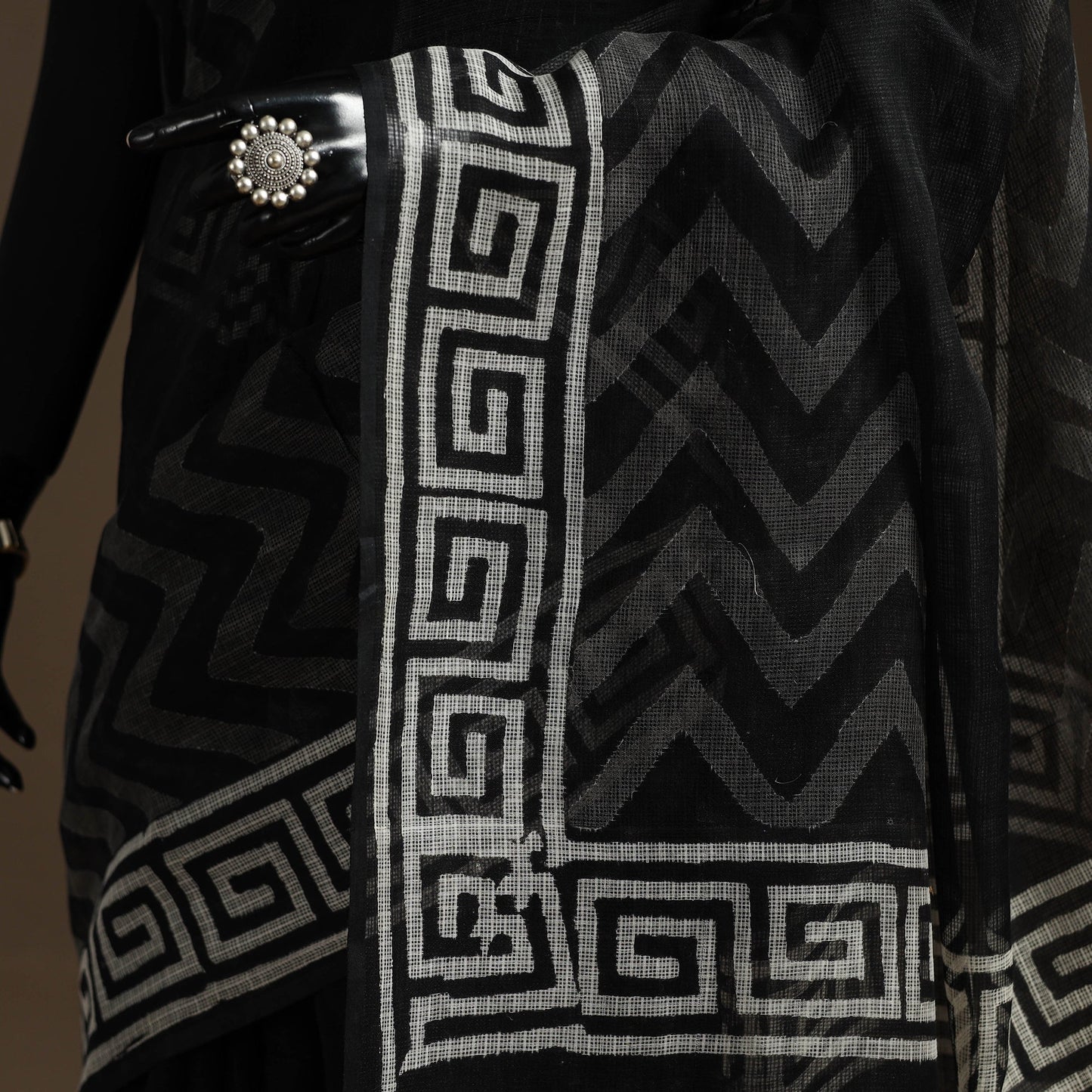 Black - kota doria cotton sanganeri saree - handcrafted