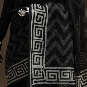 Black - kota doria cotton sanganeri saree - handcrafted