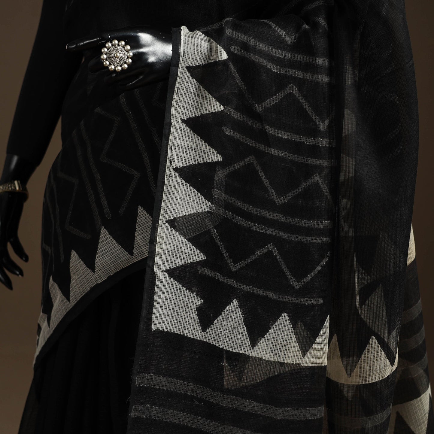 Black - kota doria cotton sanganeri saree - handcrafted