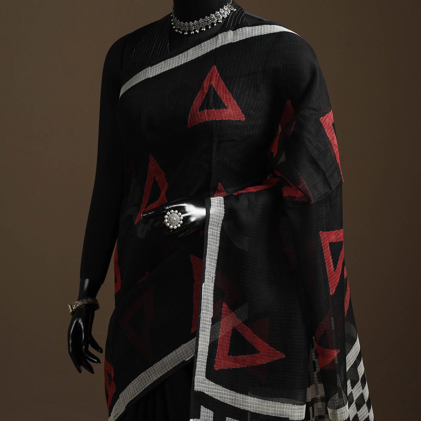 Black - kota doria cotton sanganeri saree - handcrafted