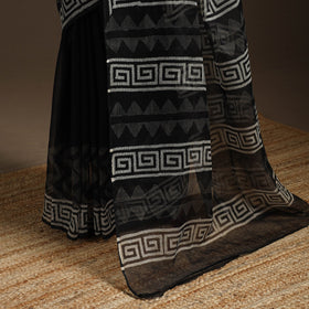 Black - kota doria cotton sanganeri saree - handcrafted