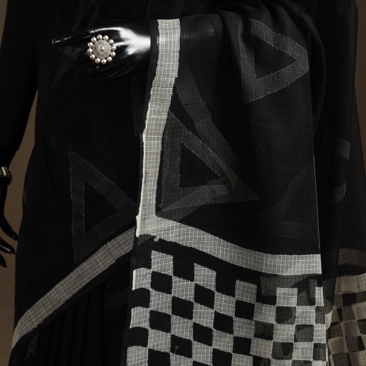 Black - kota doria cotton sanganeri saree - handcrafted