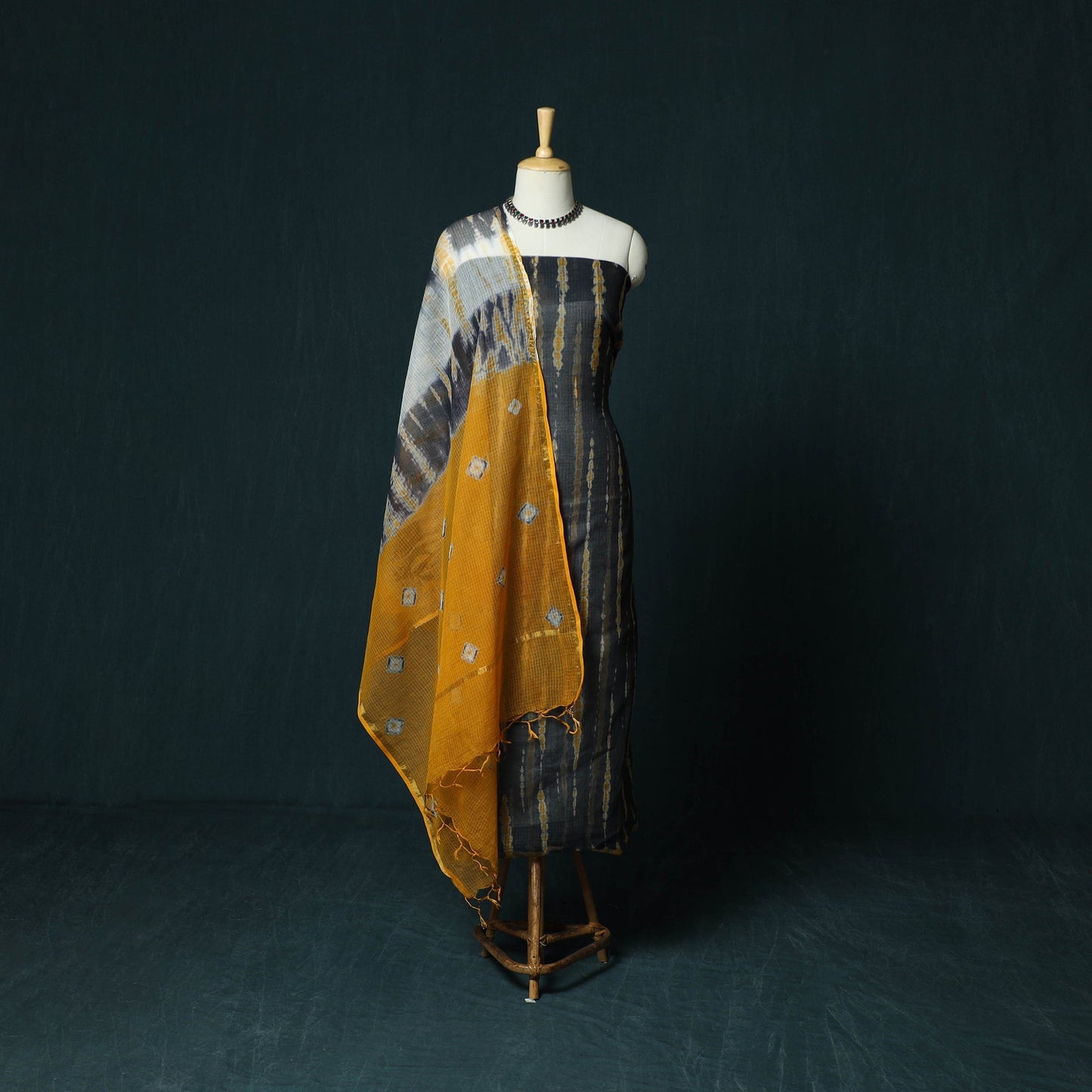Kota doria cotton shibori tie-dye 3pc unstitched dress