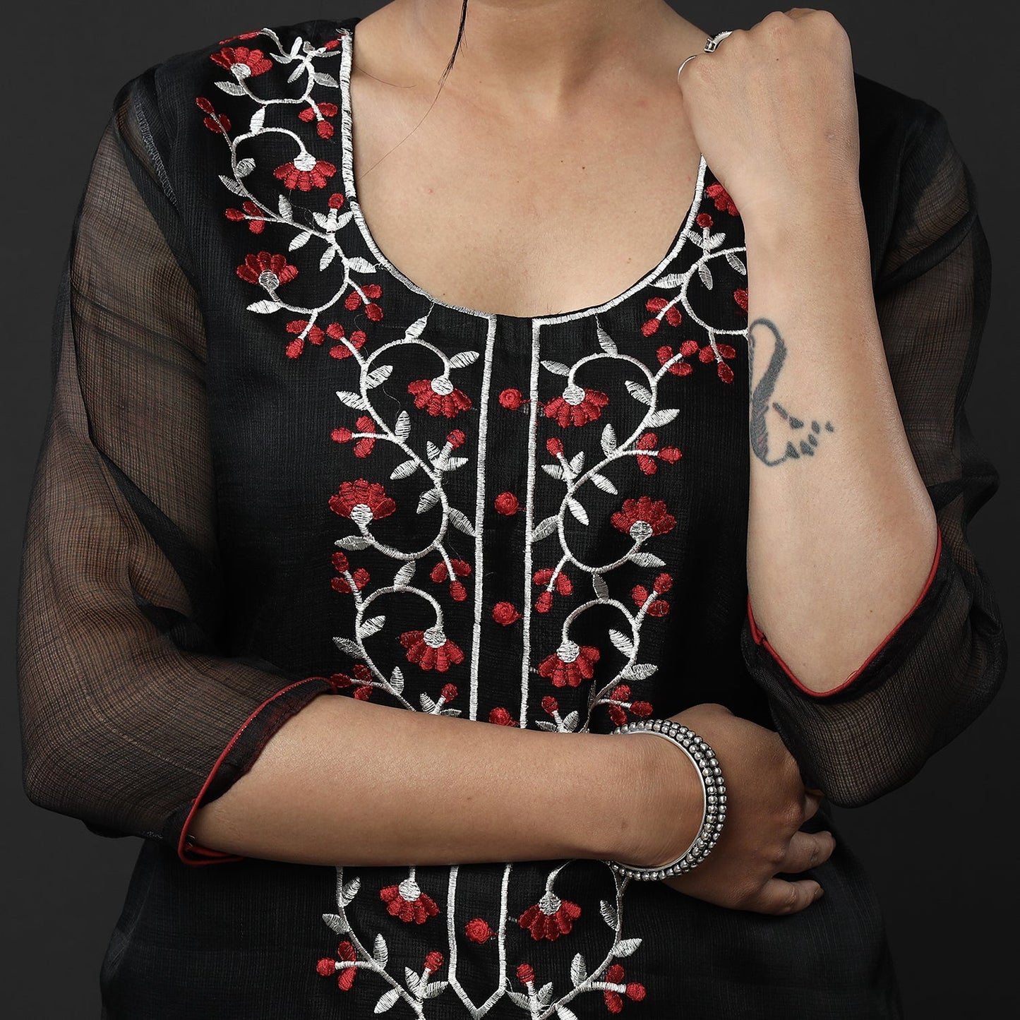 Buy Kota Doria Embroidery Silk Kurta with Palazzo & Dupatta Set Online at iTokri.com