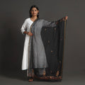 Black - kota doria silk cotton kashida embroidery dupatta