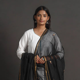 Black - kota doria silk cotton kashida embroidery dupatta