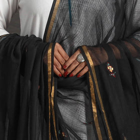 Black - kota doria silk cotton kashida embroidery dupatta