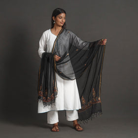 Black - kota doria silk cotton kashida embroidery dupatta