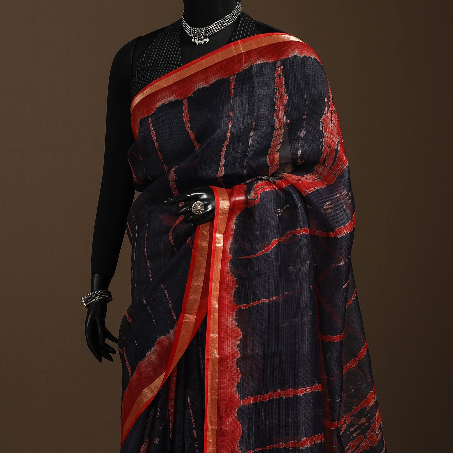 Black - kota doria silk tie-dye shibori saree 05