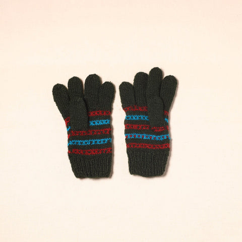 Black Kumaun Hand Knitted Woollen Hand Gloves (Adult)