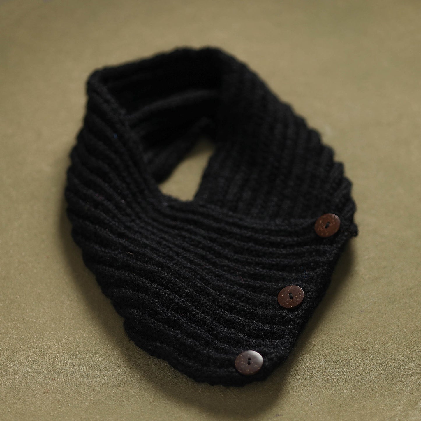 Black - kumaun hand knitted woollen button cowl 28