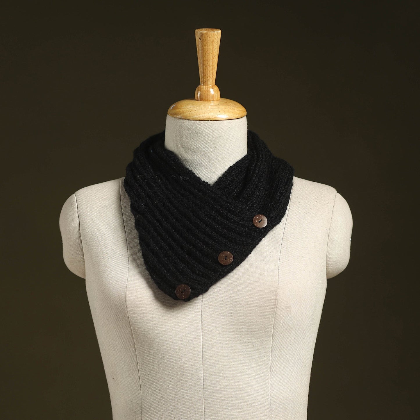 Black - kumaun hand knitted woollen button cowl 28