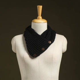 Black - kumaun hand knitted woollen button cowl 28