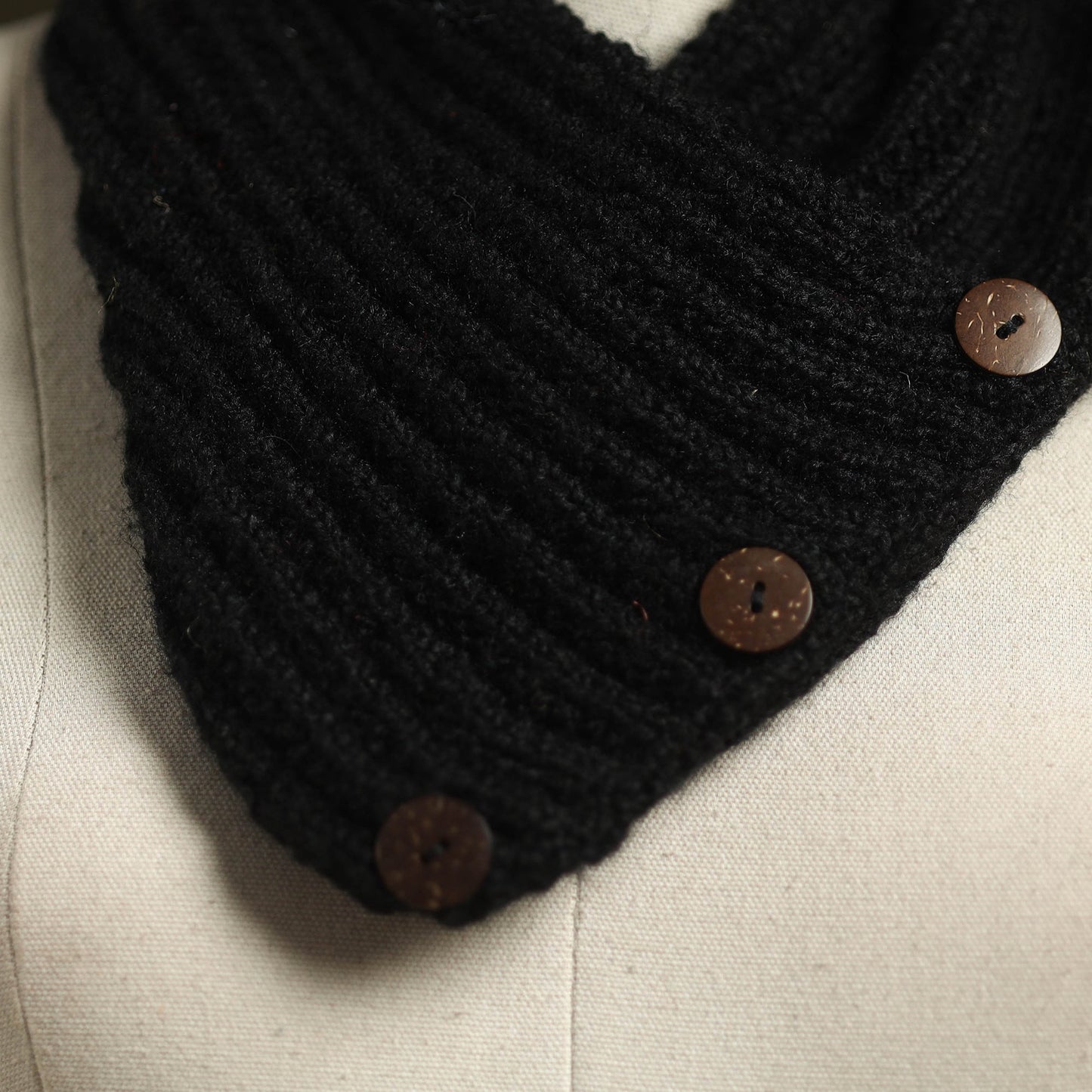 Black - kumaun hand knitted woollen button cowl 28