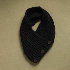 Black - kumaun hand knitted woollen button cowl 28