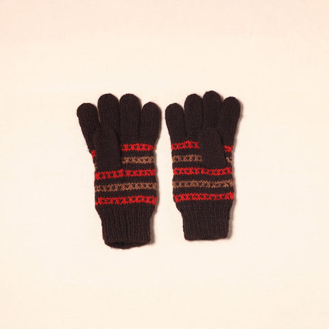 Black Kumaun Hand Knitted Woollen Hand Gloves (Adult)