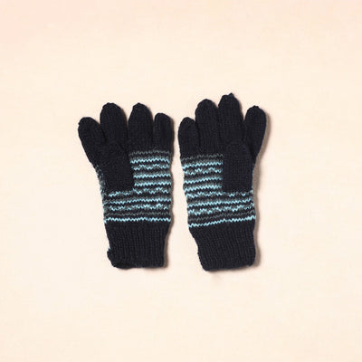 Black Kumaun Hand Knitted Woollen Hand Gloves (Adult)