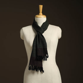 Black - kumaun handwoven merino wool scarf 150 - handcrafted