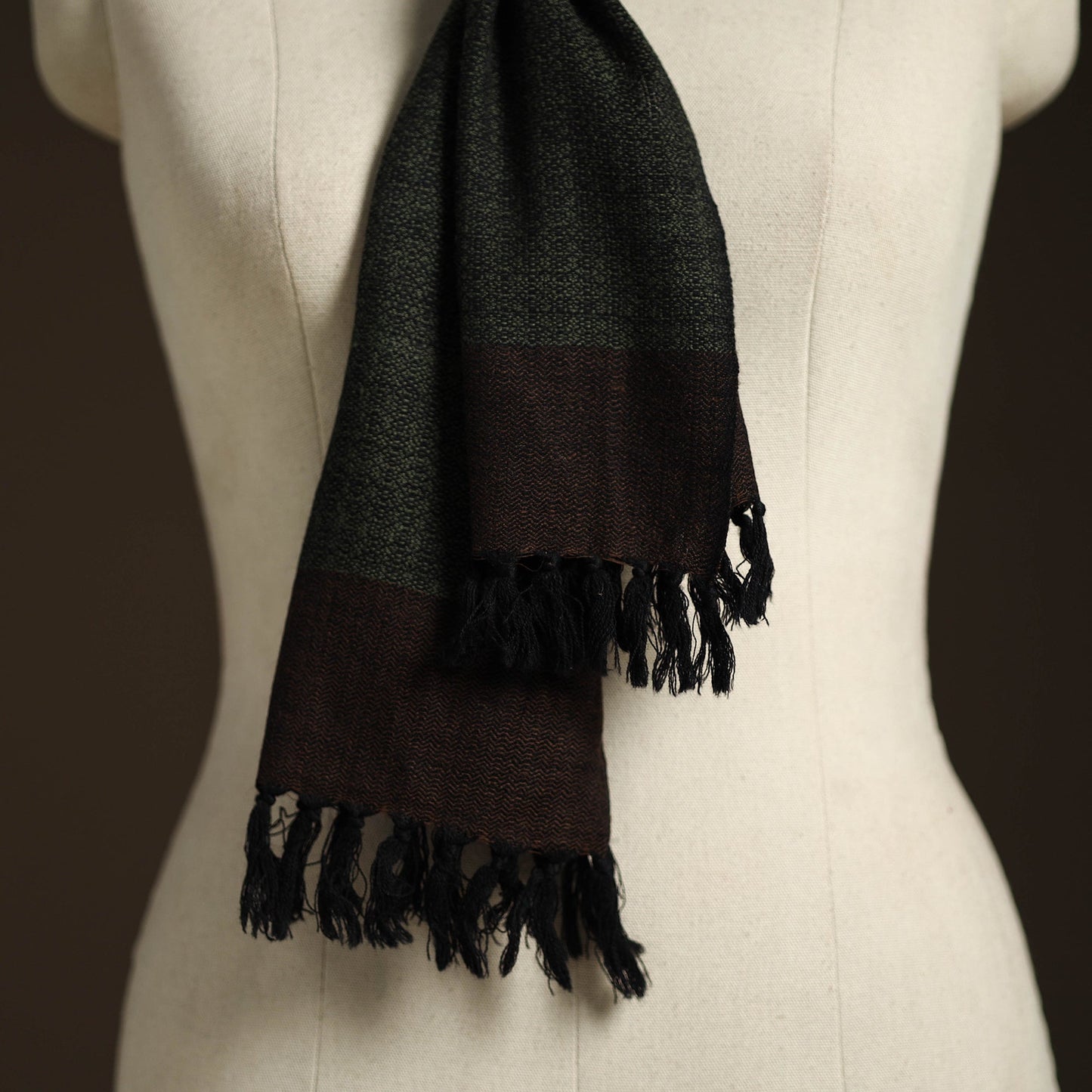 Black - kumaun handwoven merino wool scarf 150 - handcrafted