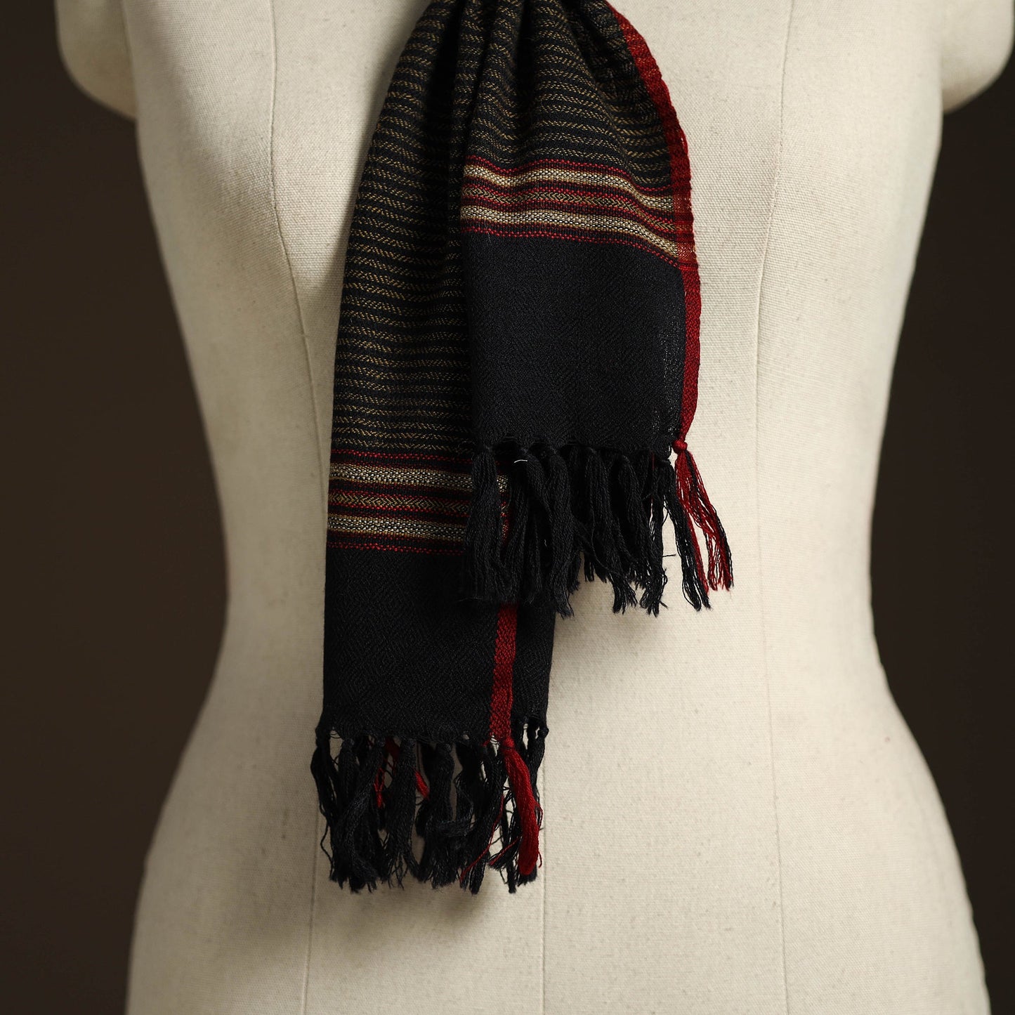 Black - kumaun handwoven merino wool scarf 151 - handcrafted