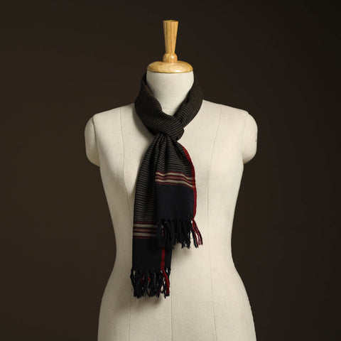 Black - kumaun handwoven merino wool scarf 151 - handcrafted