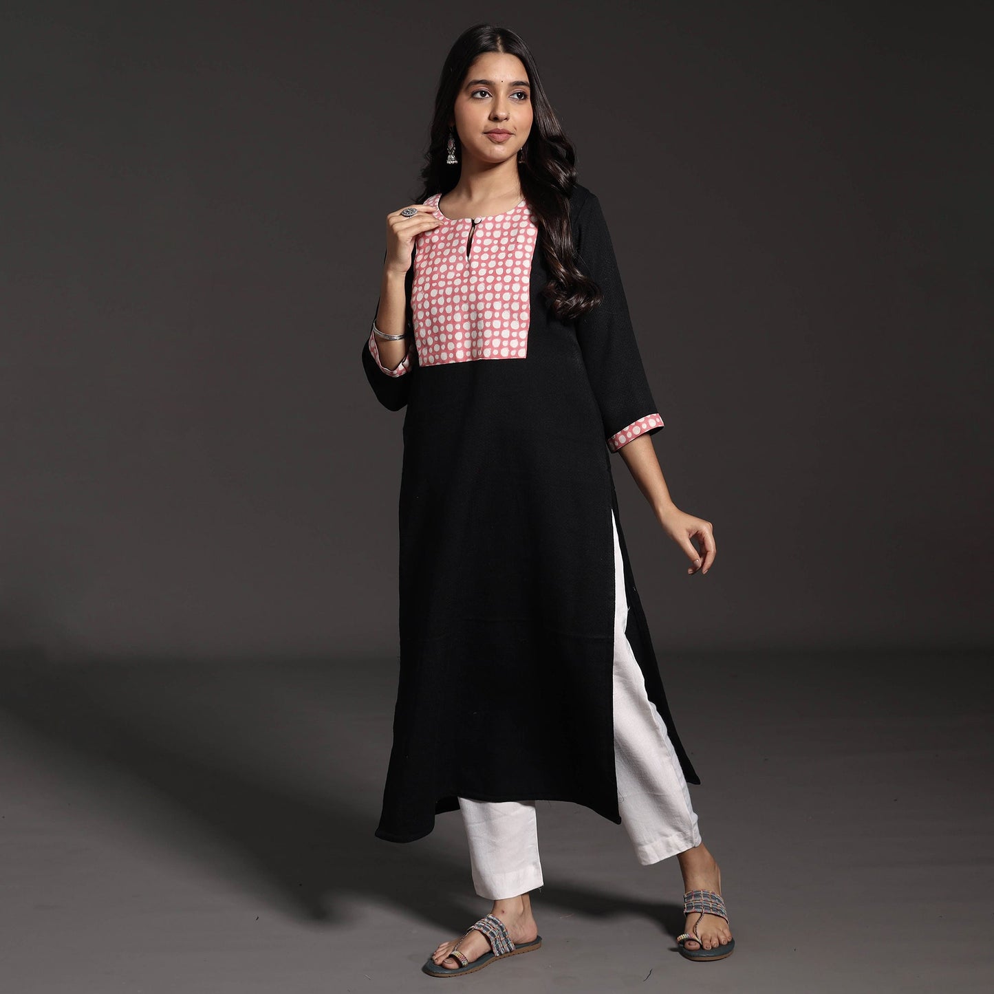 Black Kumaun Handwoven Straight Merino Woolen Kurta for Women