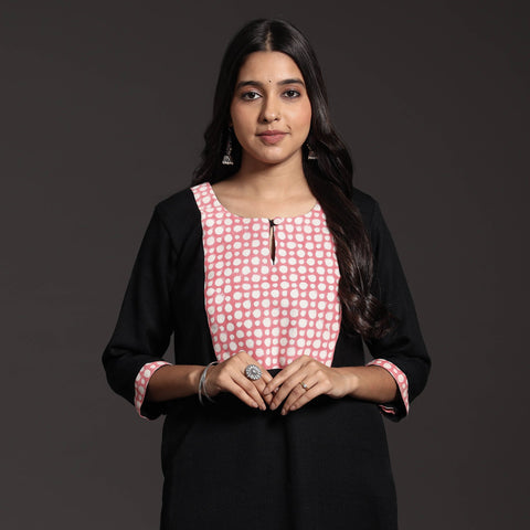 Black Kumaun Handwoven Straight Merino Woolen Kurta for Women