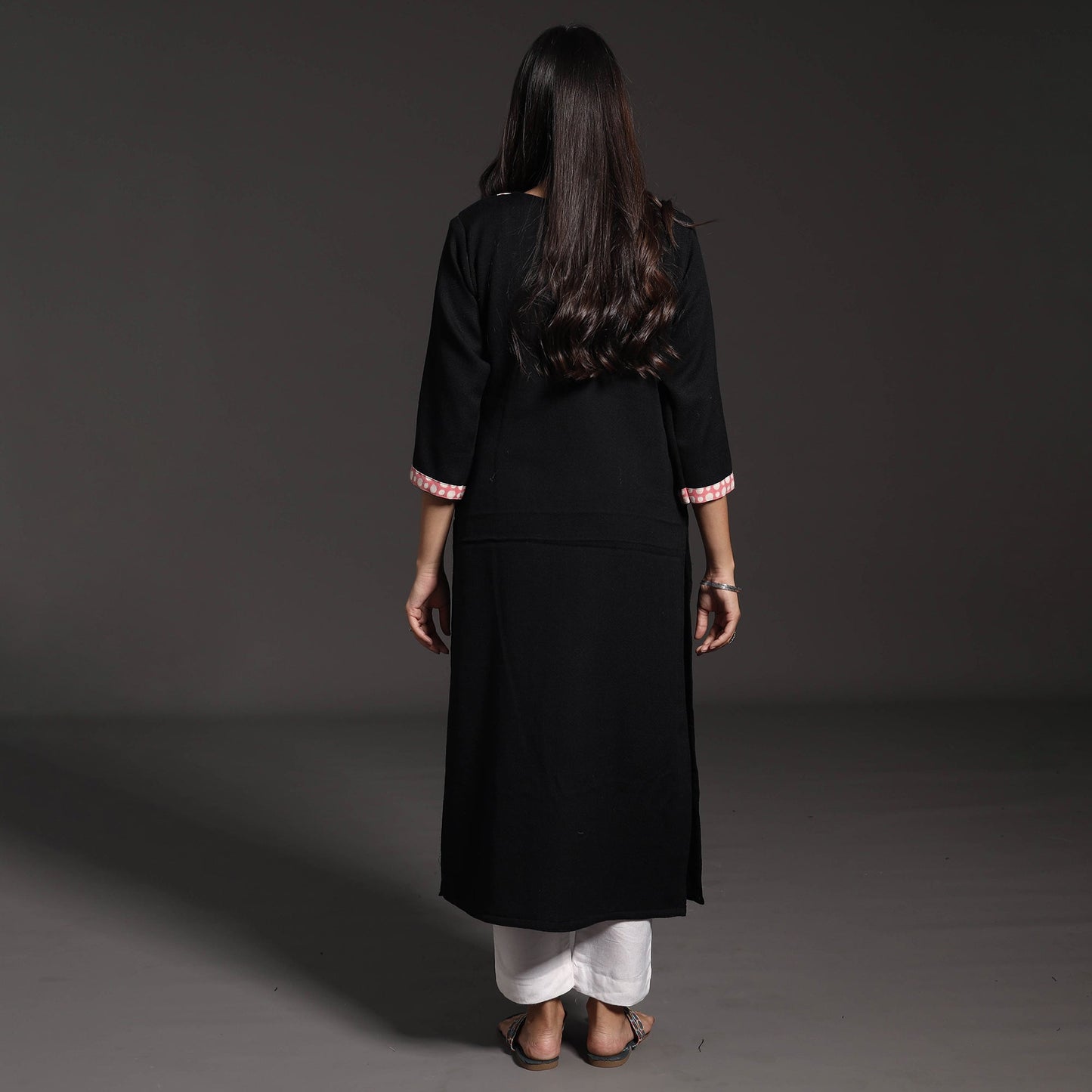 Black Kumaun Handwoven Straight Merino Woolen Kurta for Women