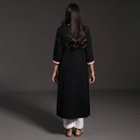 Black Kumaun Handwoven Straight Merino Woolen Kurta for Women