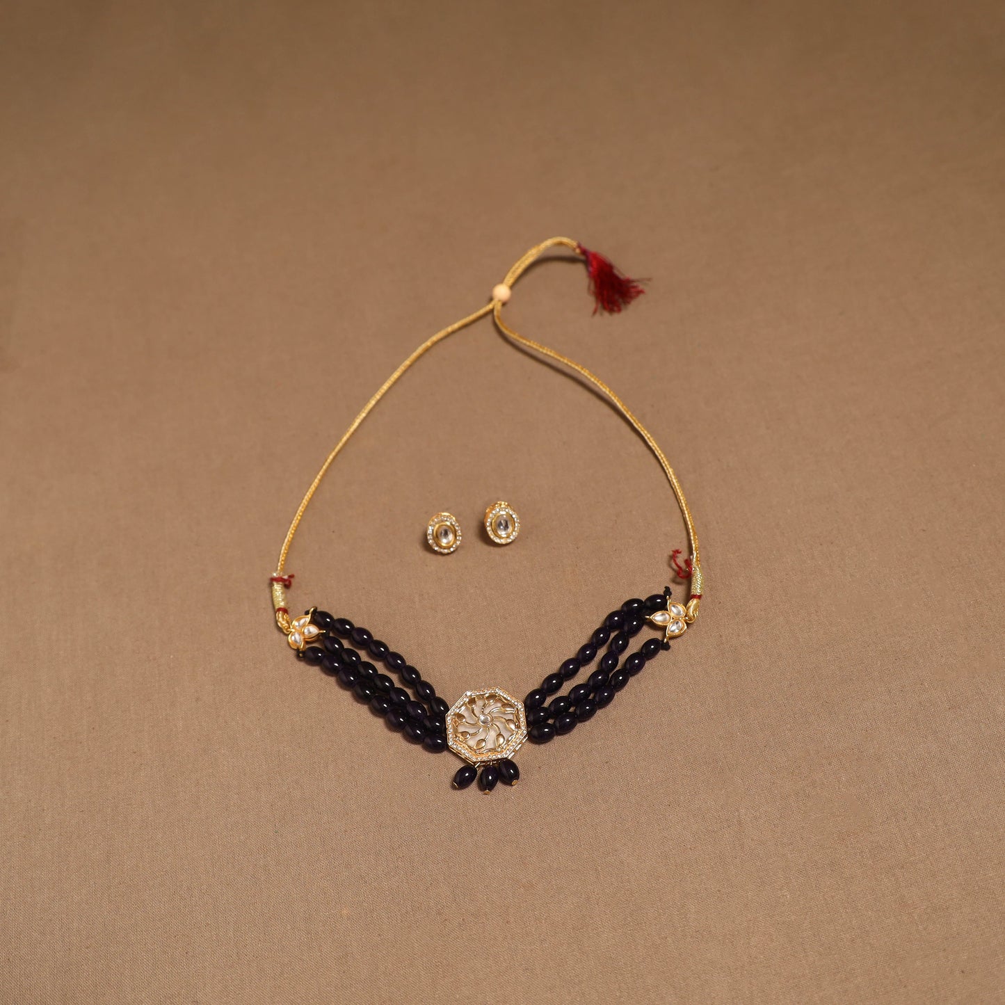 Kundan work choker necklace set 52 - handcrafted