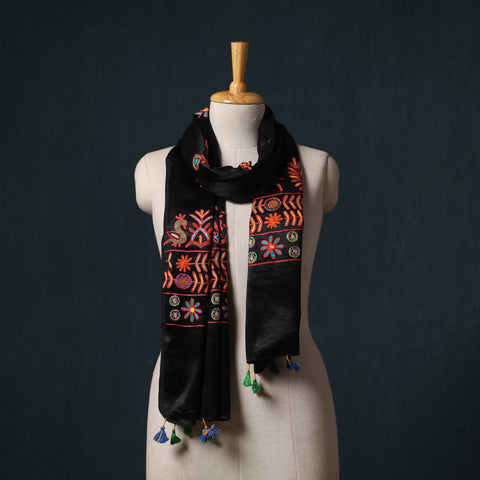 Kutch aari hand embroidery mashru silk stole 55