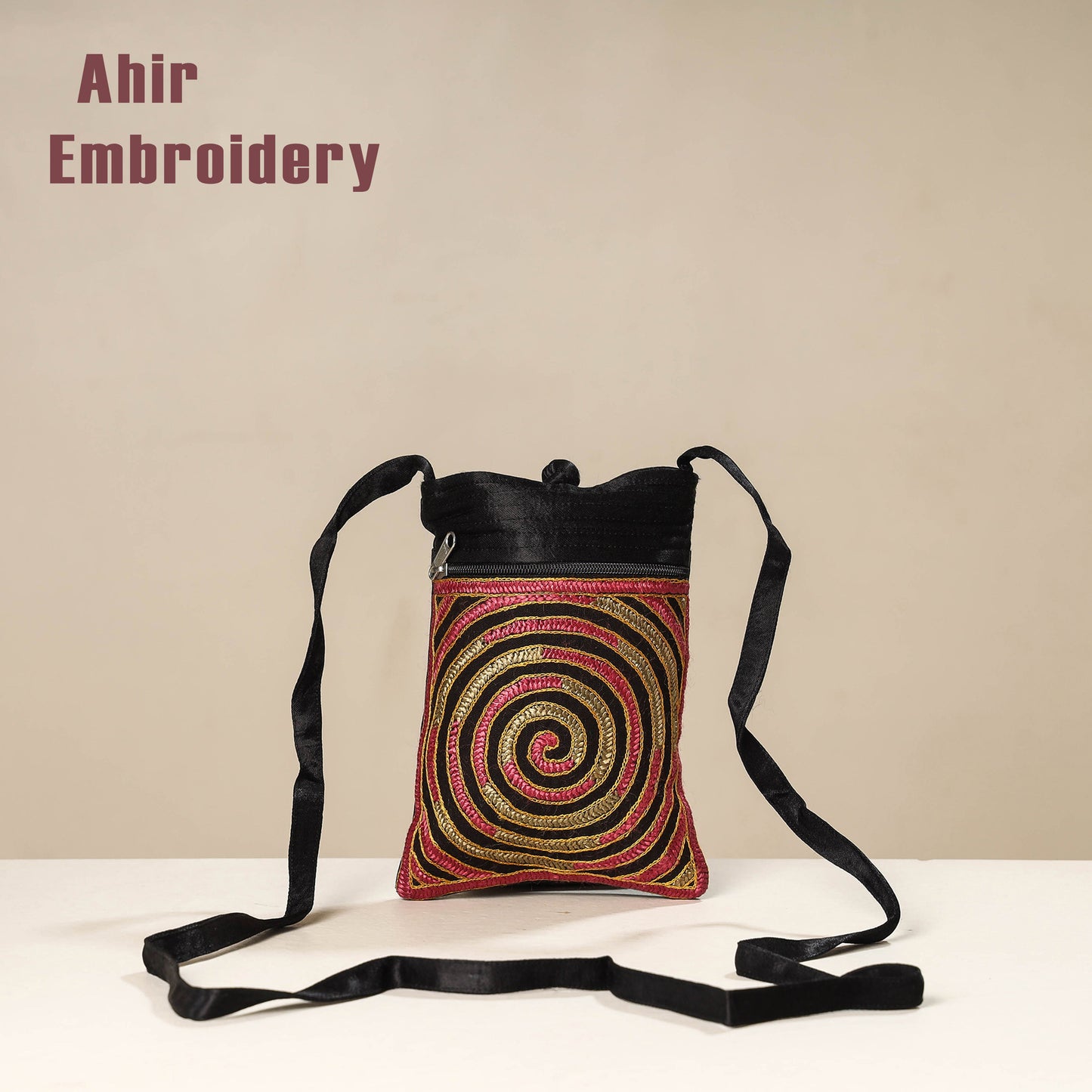 Multicolor Kutch Ahir Embroidery Mashru Silk Sling Bag