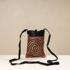 Black - kutch ahir embroidery mashru silk sling bag