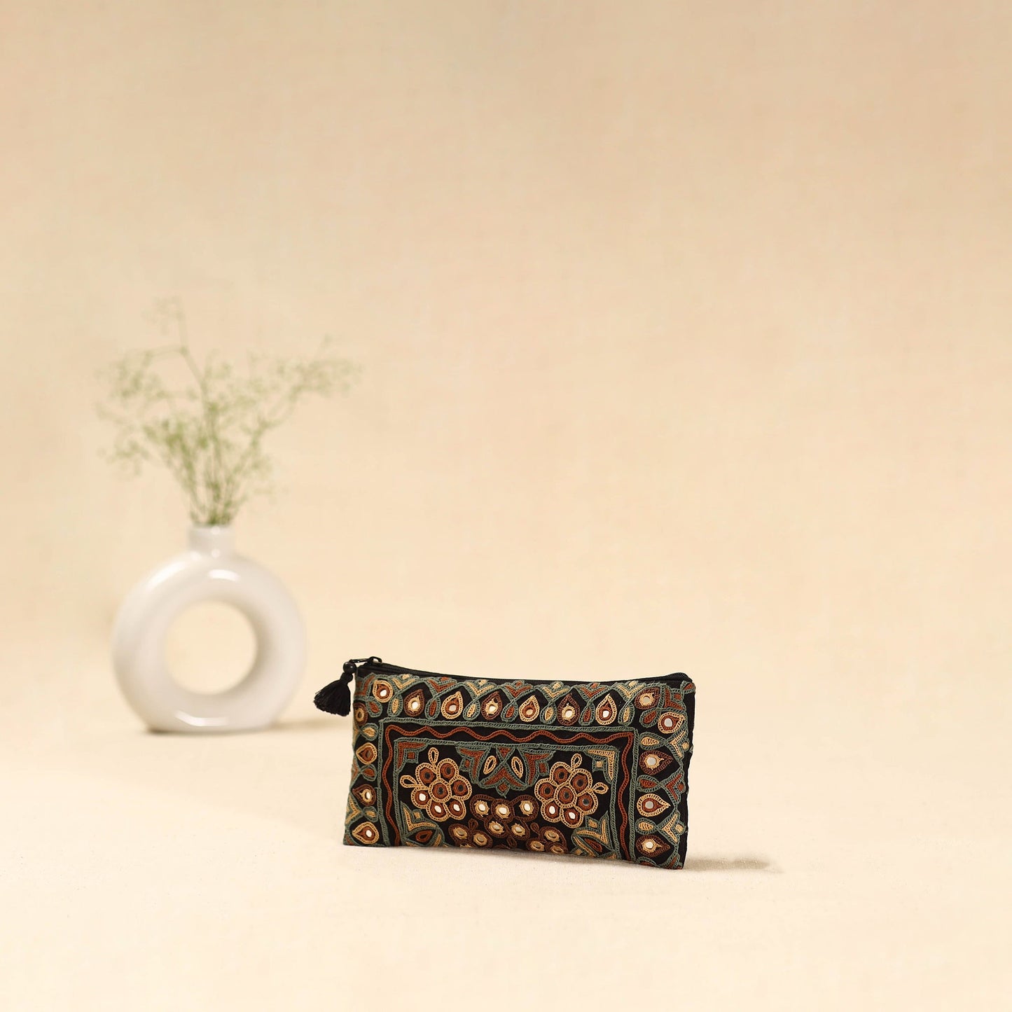 Black - kutch ahir hand embroidered clutch purse 01