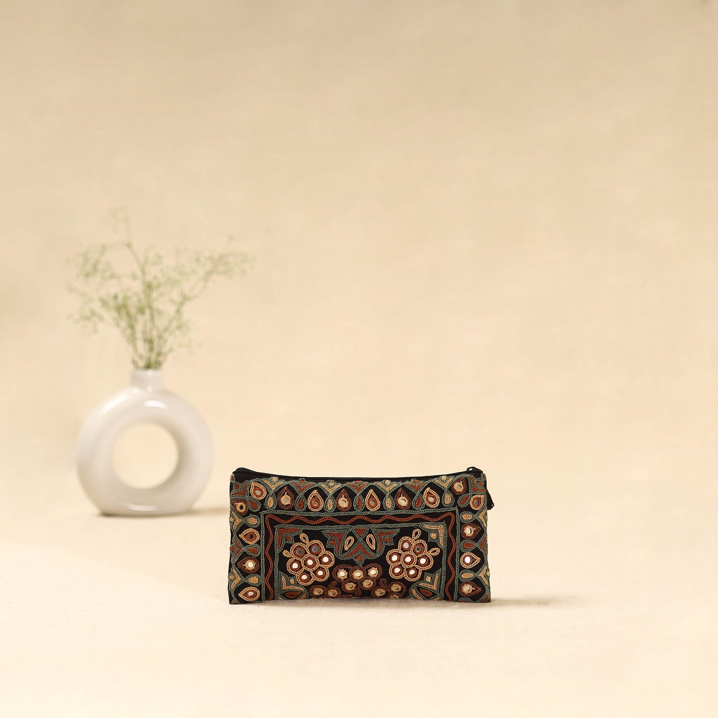 Black - kutch ahir hand embroidered clutch purse 01
