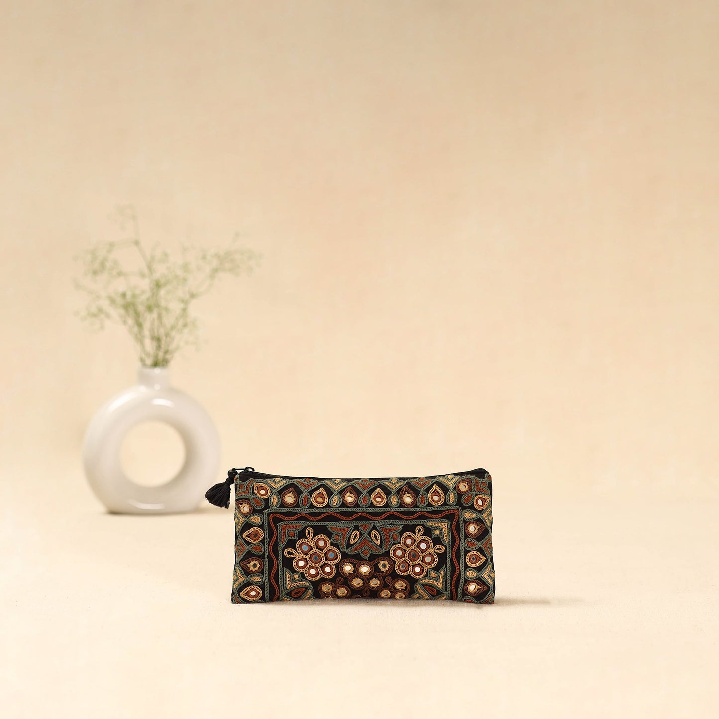 Black - kutch ahir hand embroidered clutch purse 01