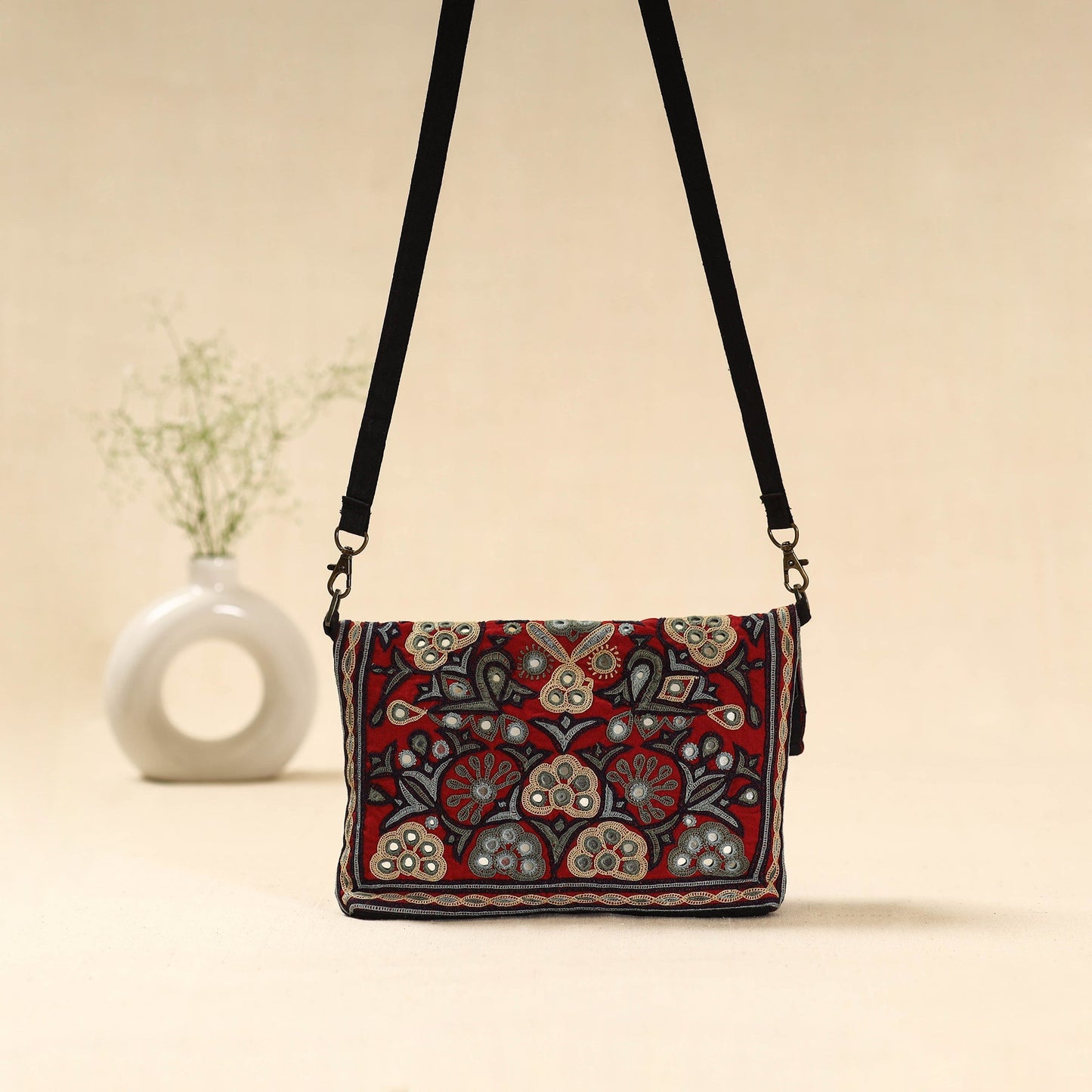 Kutch ahir hand embroidered sling bag 76 - handcrafted