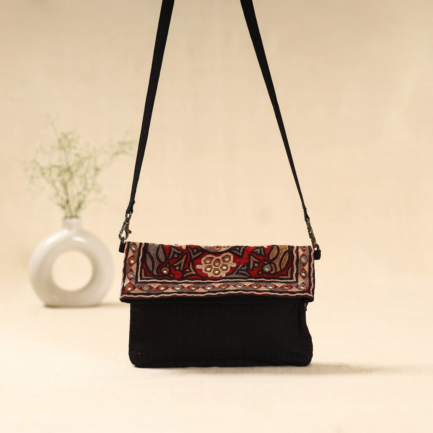 Kutch ahir hand embroidered sling bag 80 - handcrafted