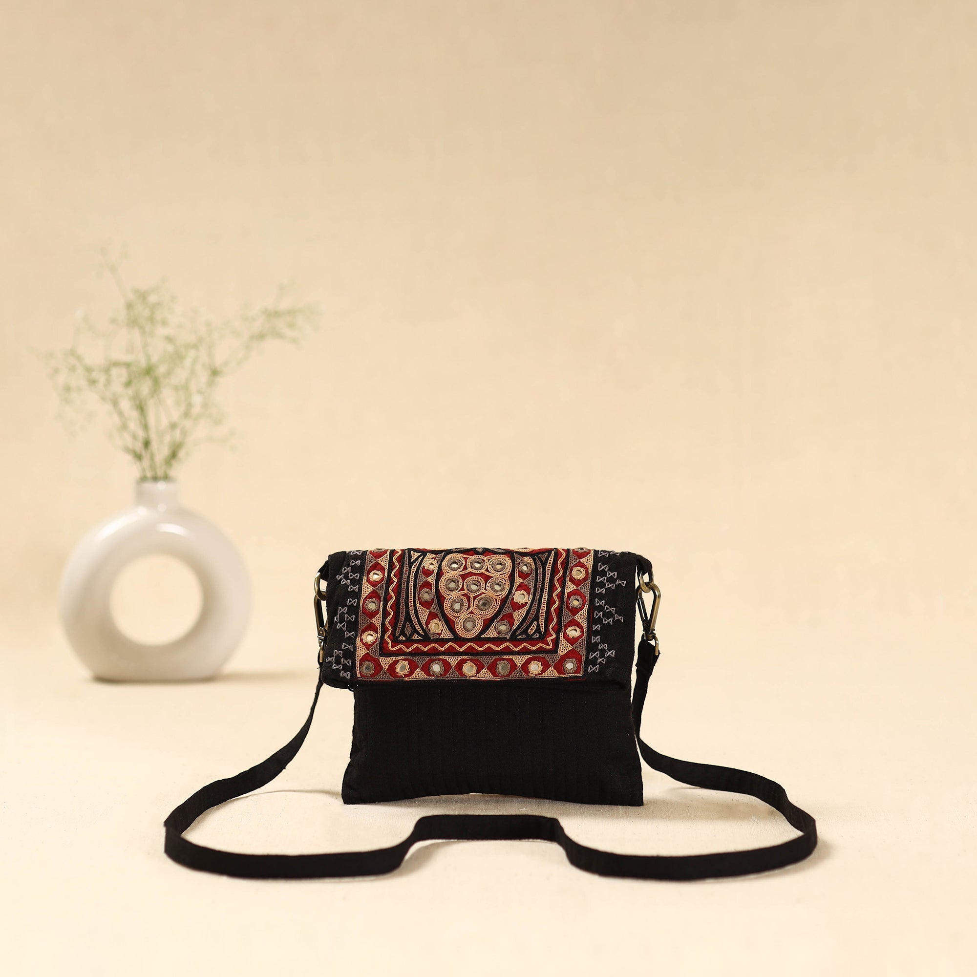 Black - Kutch Ahir Hand Embroidered Coin Pouch 116