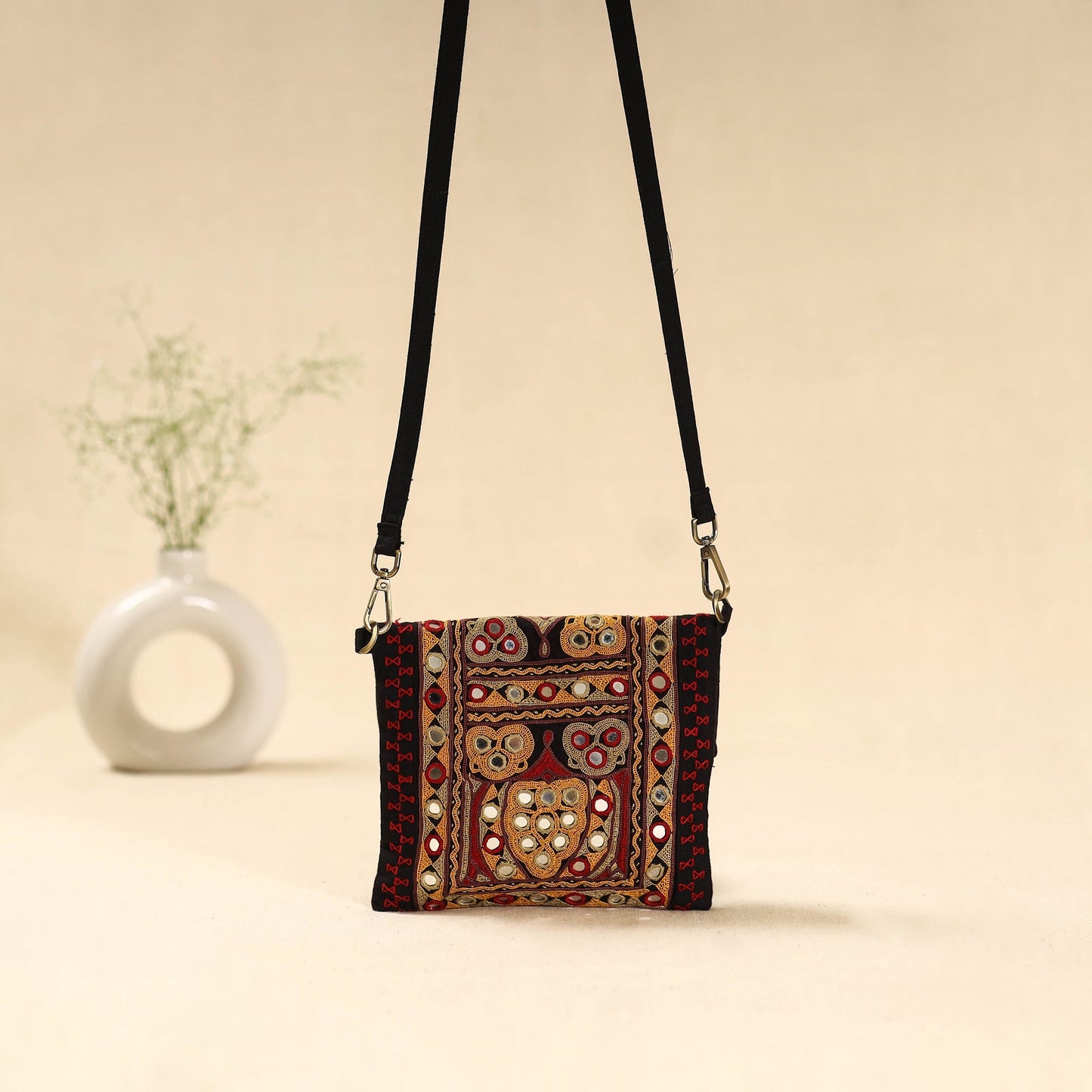Kutch ahir hand embroidered sling bag 90 - handcrafted