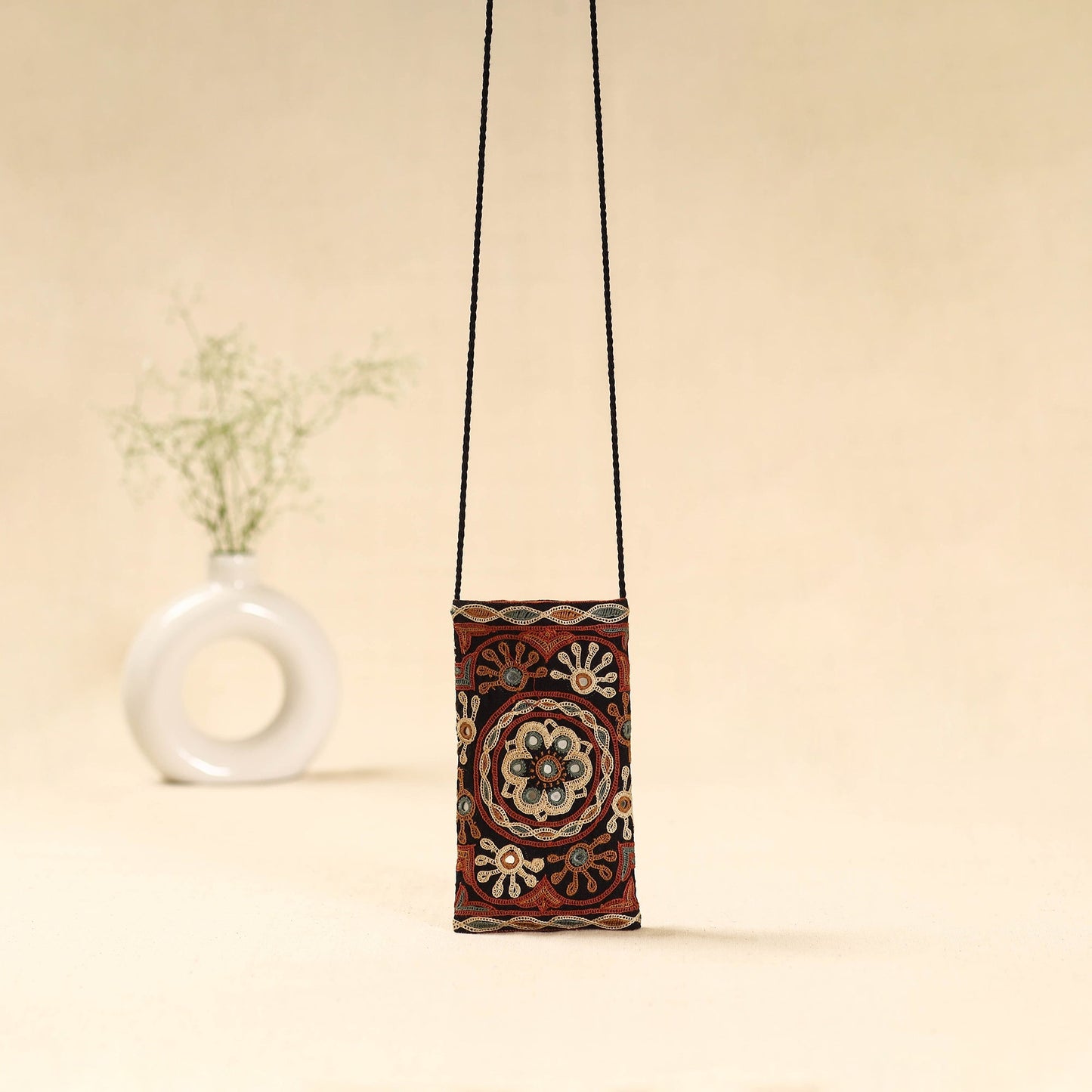 Kutch ahir hand embroidered sling dori mobile pouch 100