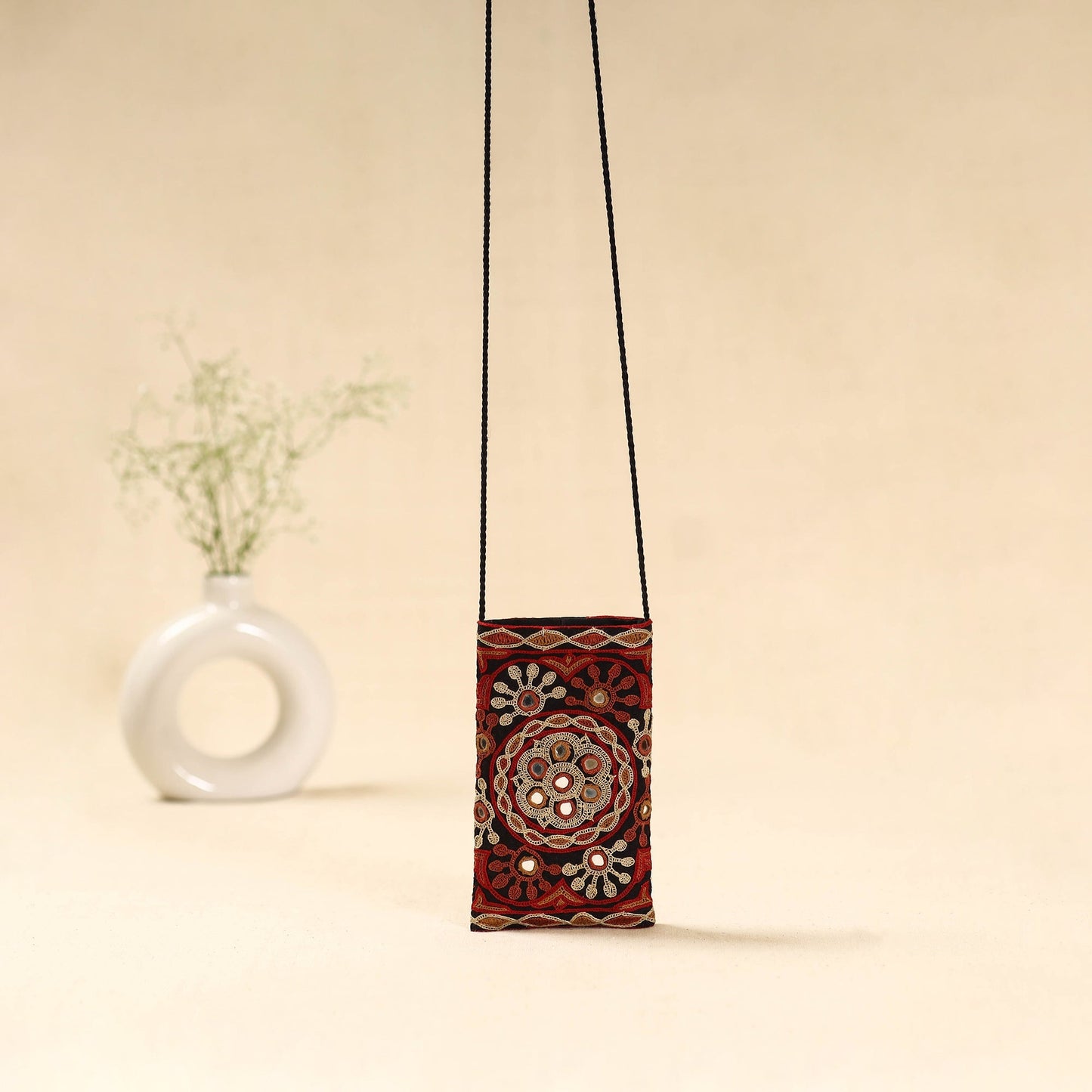 Kutch ahir hand embroidered sling dori mobile pouch 97