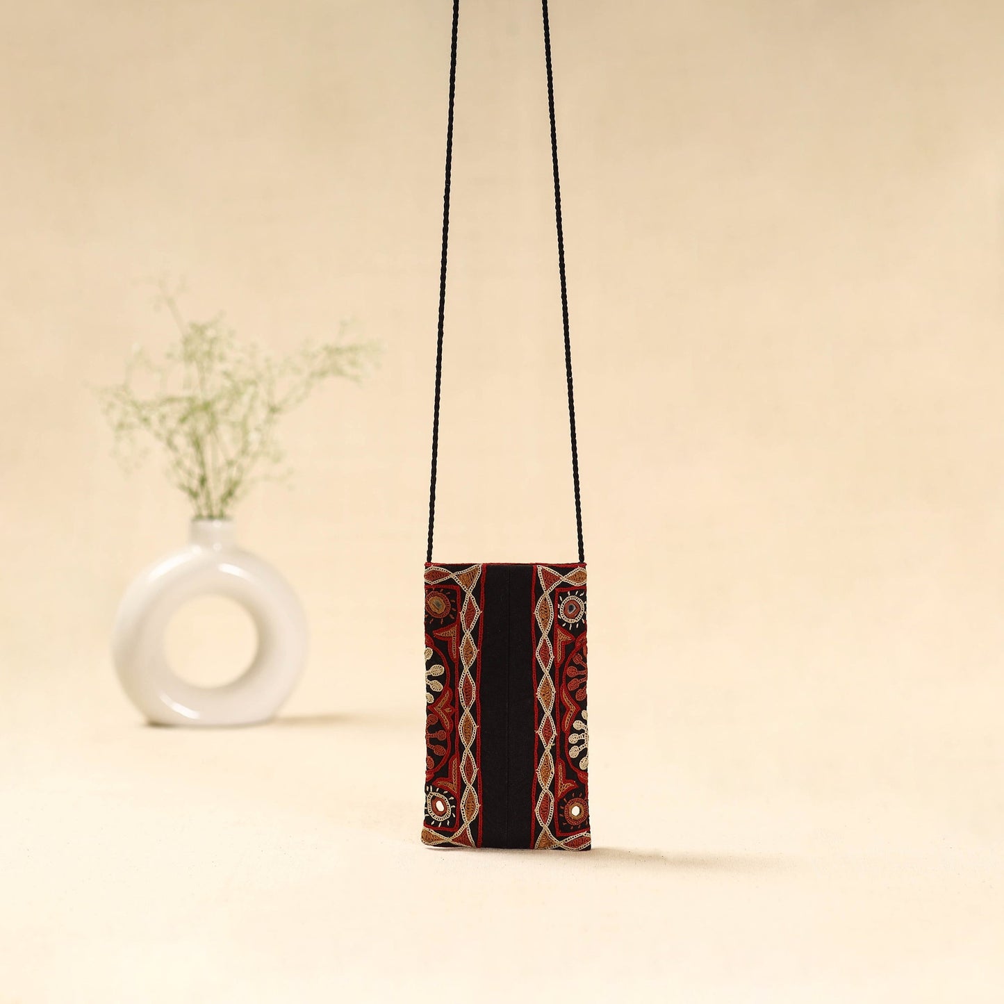 Kutch ahir hand embroidered sling dori mobile pouch 97