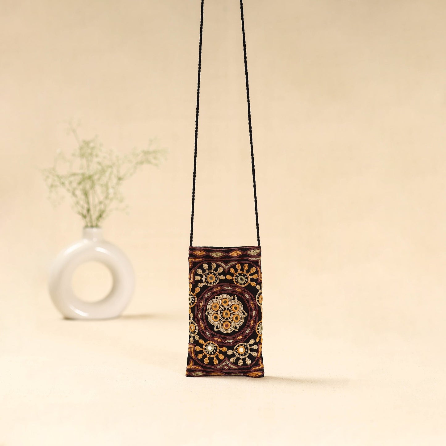 Kutch ahir hand embroidered sling dori mobile pouch 99