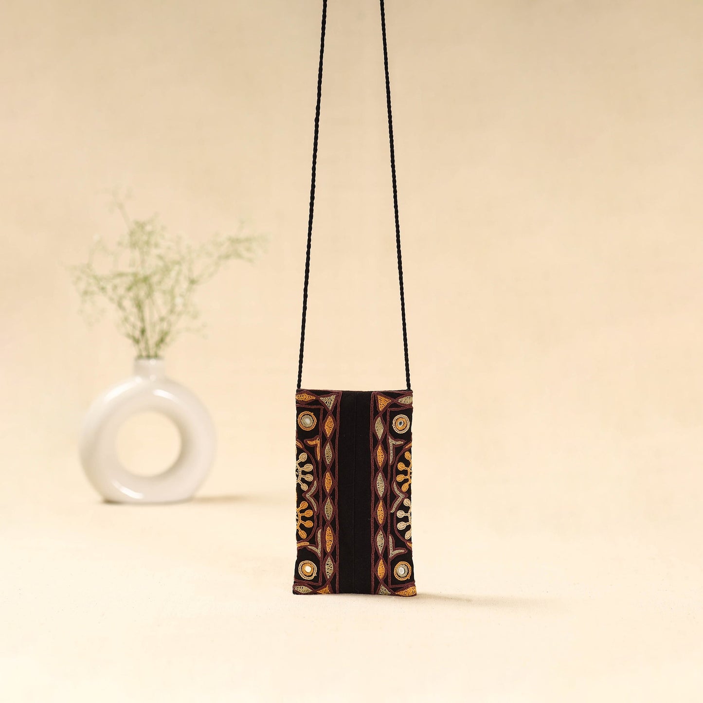 Kutch ahir hand embroidered sling dori mobile pouch 99