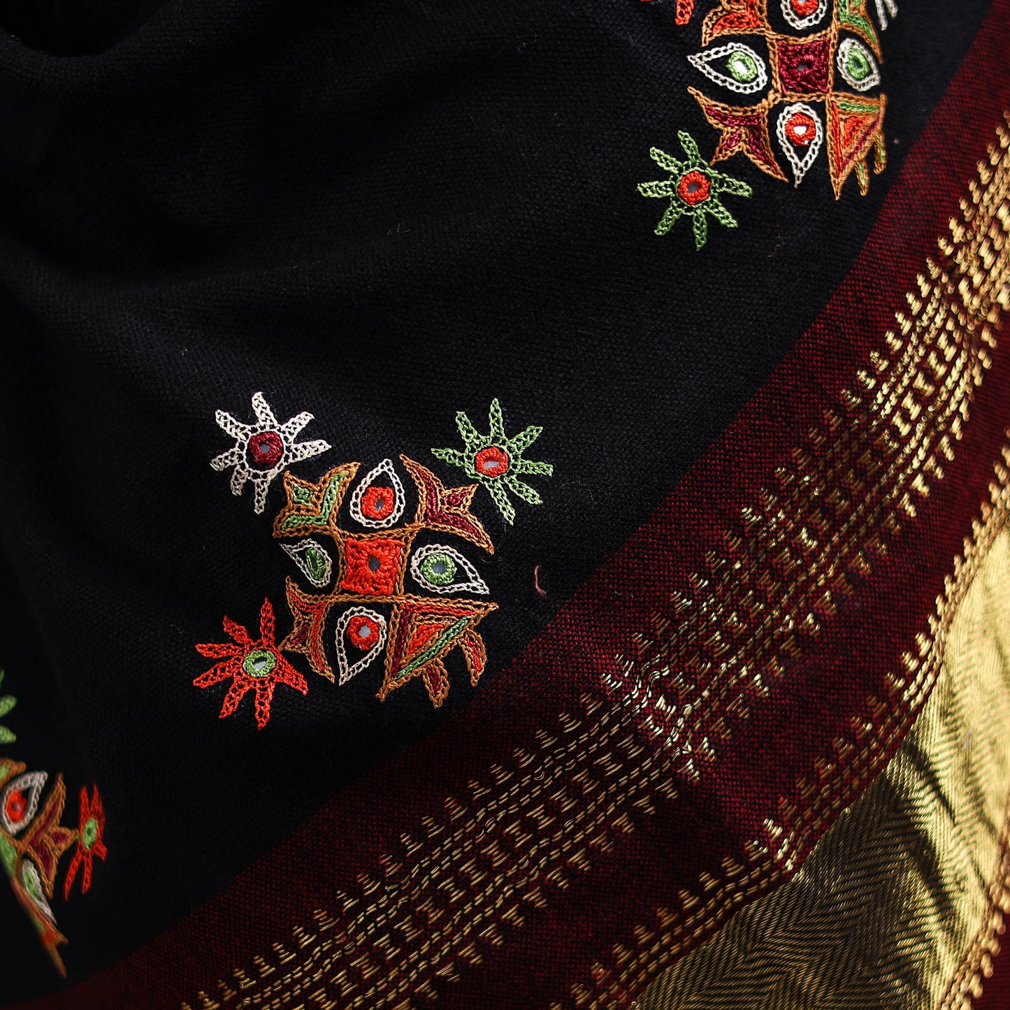 Black - kutch ahir hand embroidery mirror work woollen