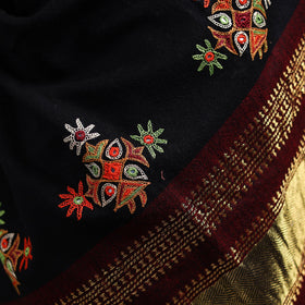 Black - kutch ahir hand embroidery mirror work woollen