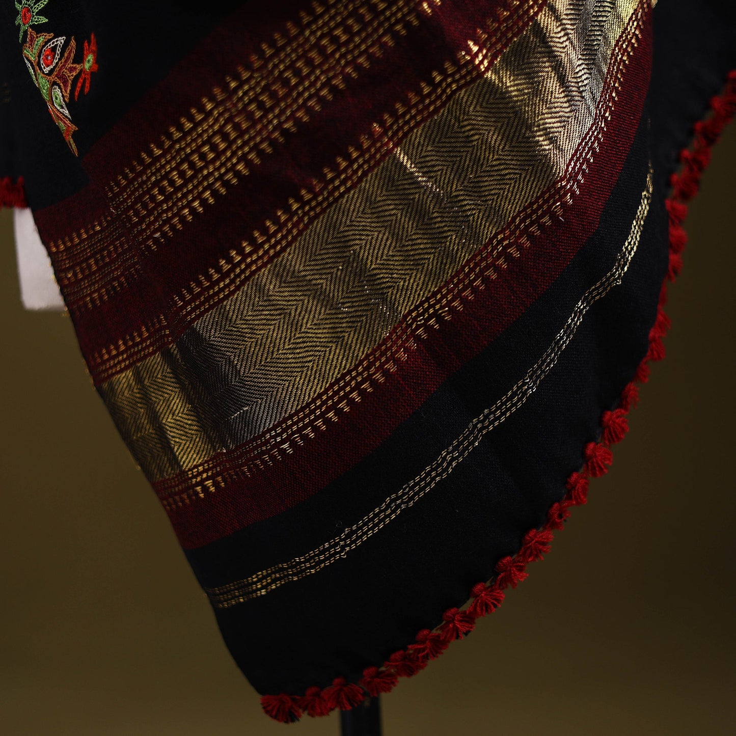 Black - kutch ahir hand embroidery mirror work woollen