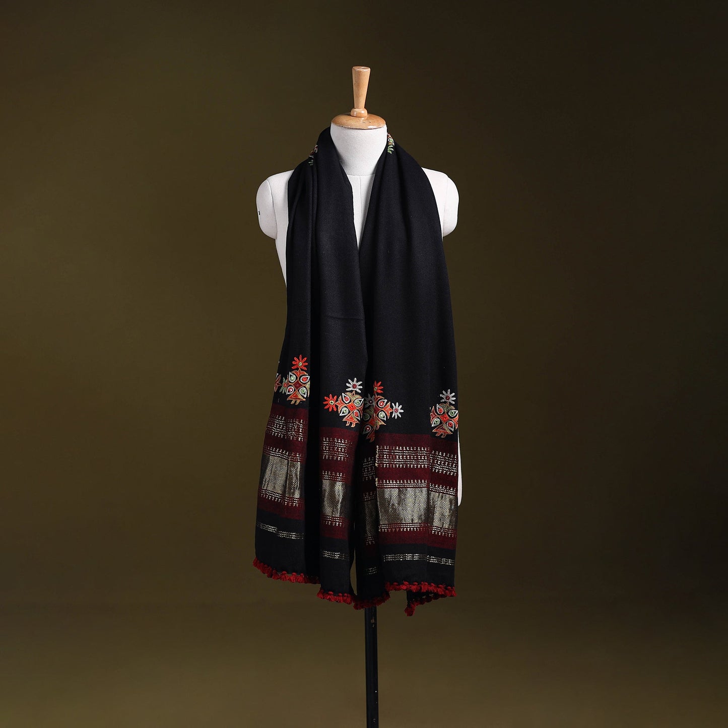 Black - kutch ahir hand embroidery mirror work woollen