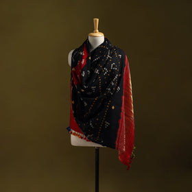 Black - kutch bandhani handwoven merino wool shawl 43